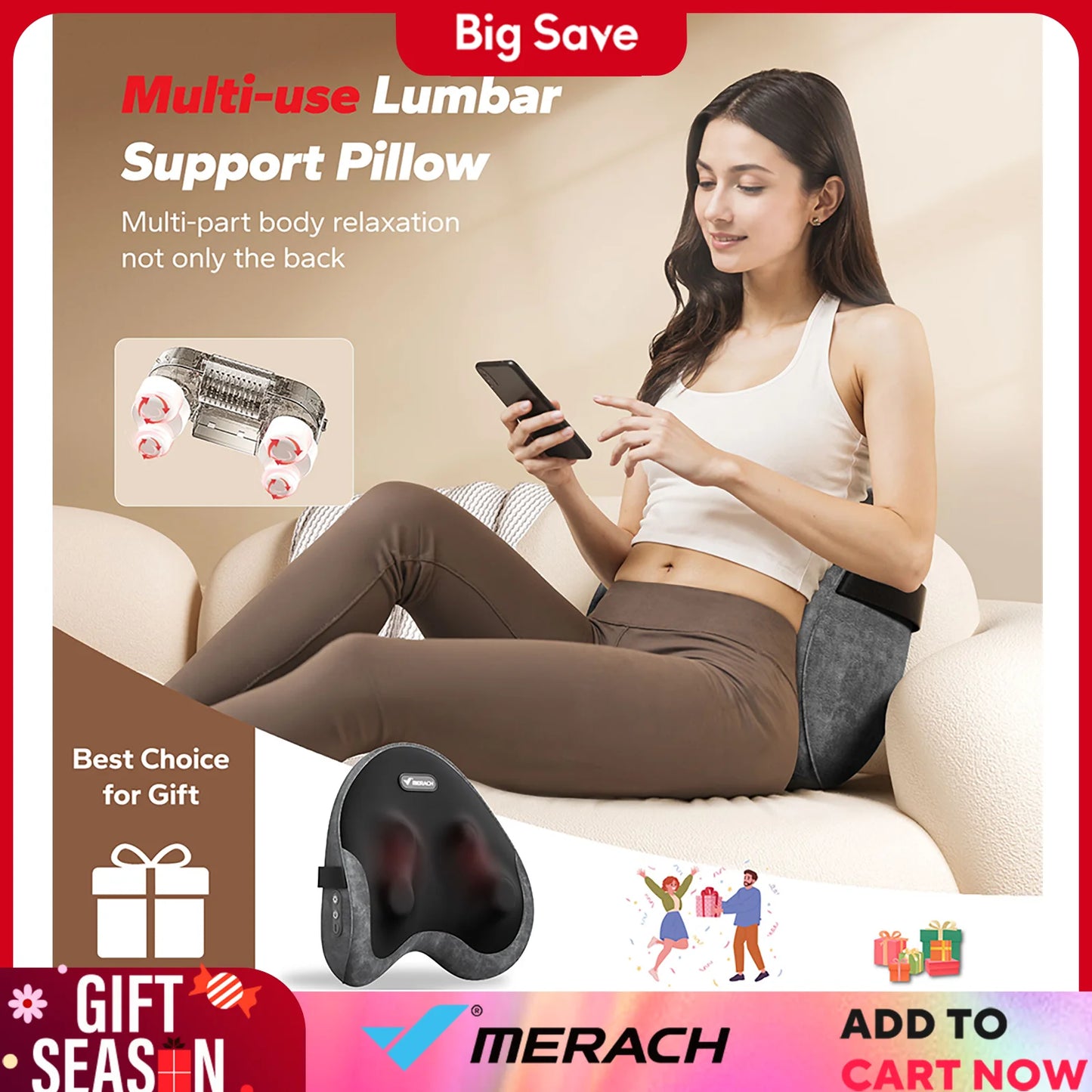 Lumbar Back Support Massage Pillow