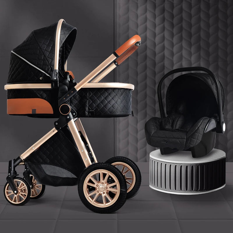 Luxury Baby Stroller 3 in 1, Can Sit, Portable Pushchair