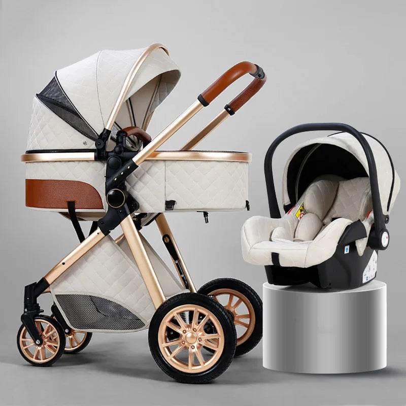 Luxury Baby Stroller 3 in 1, Can Sit, Portable Pushchair