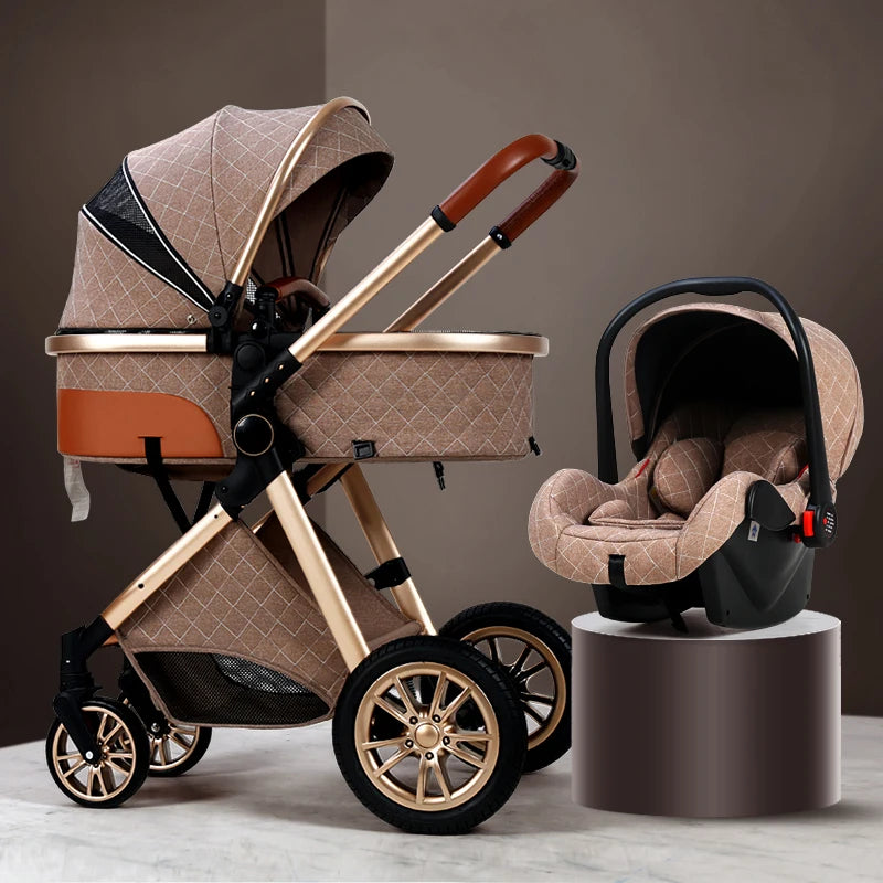 Luxury Baby Stroller 3 in 1, Can Sit, Portable Pushchair