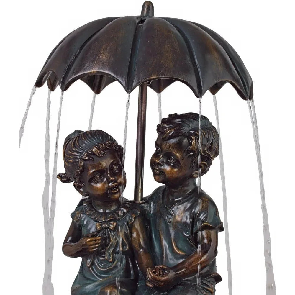 Boy and Girl Under Umbrella 40" High Large Rustic Fountain