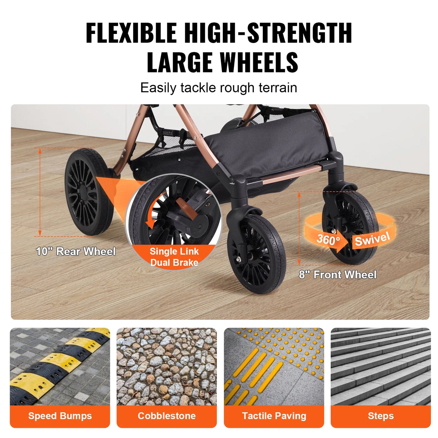 Foldable Pet Stroller with Brakes and Storage Basket