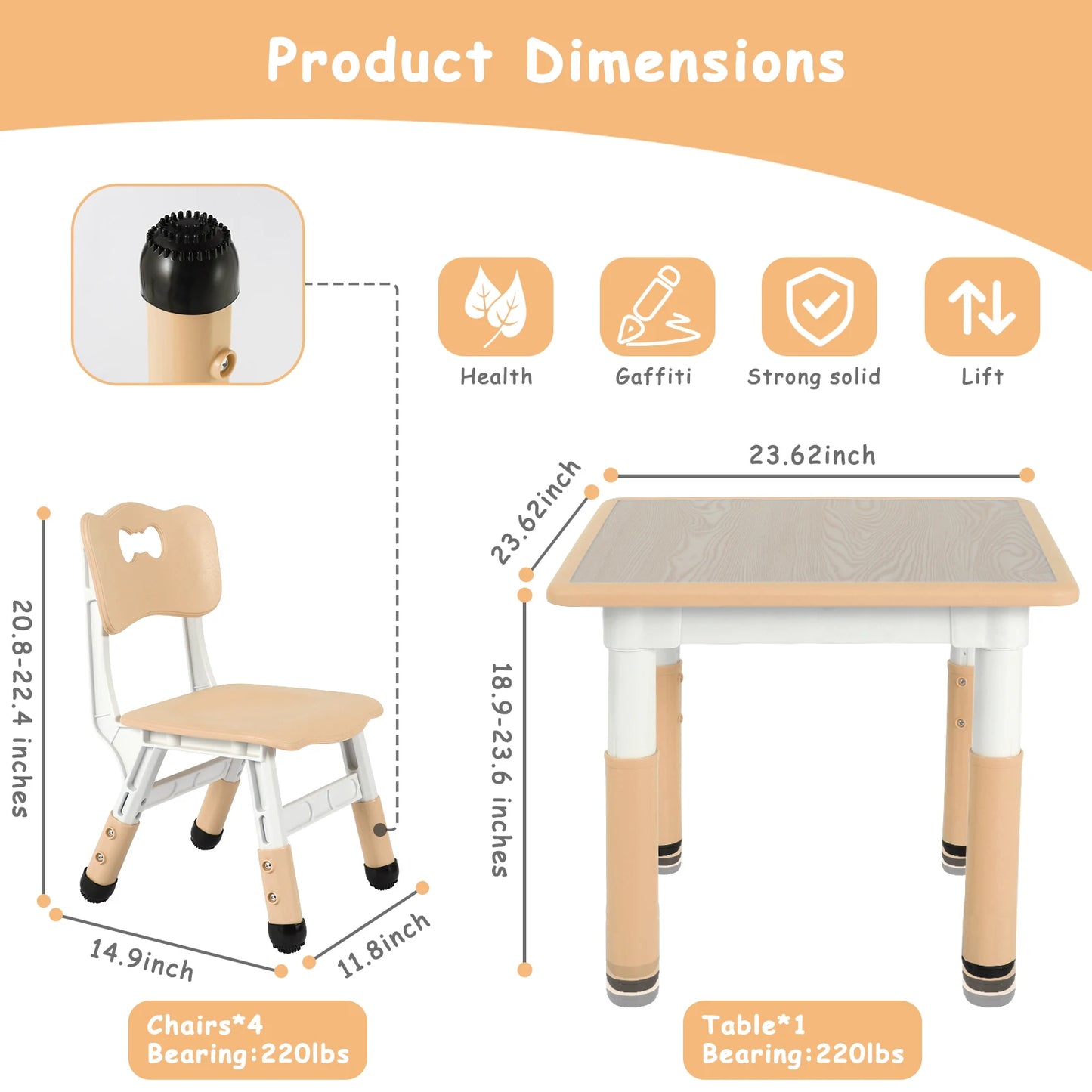 47.2‘’ Kids Table and 4 Chairs Set, Height Adjustable, Ages 2-10, Multi-Activity Art Table