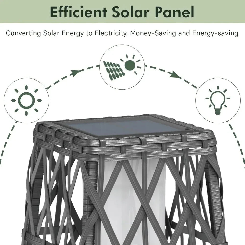 Outdoor Solar-Powered, Woven Wicker Lantern