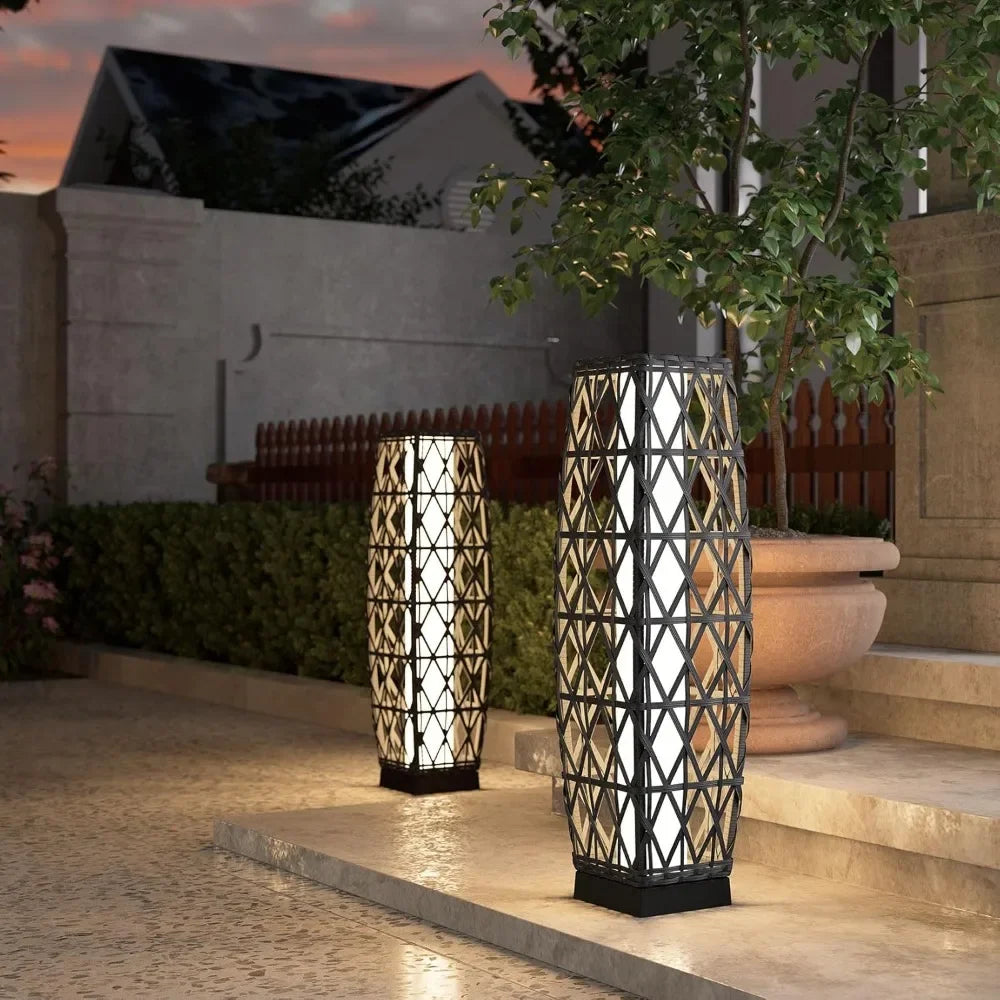 Outdoor Solar-Powered, Woven Wicker Lantern