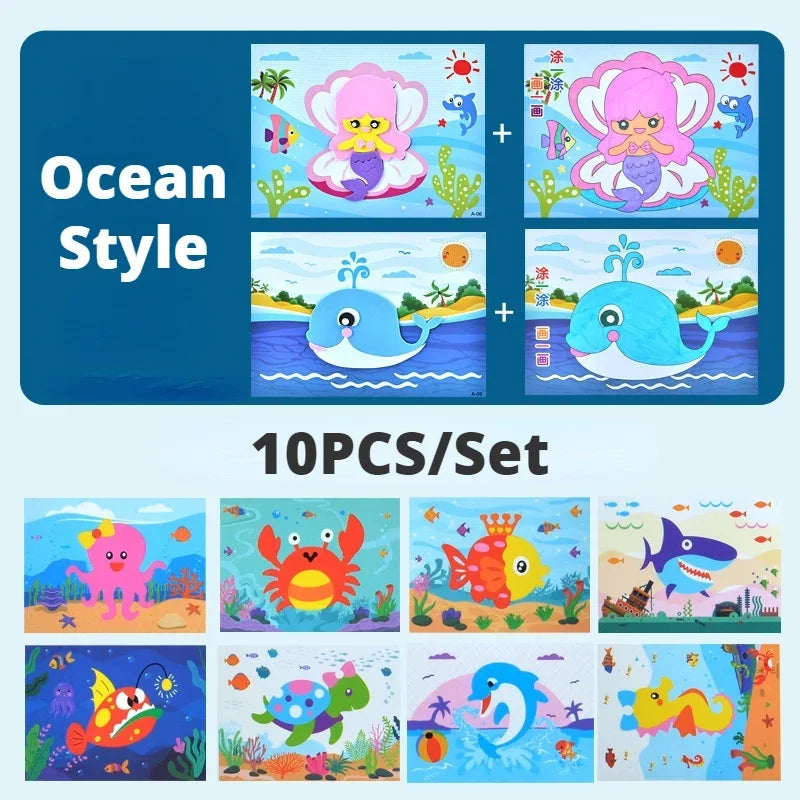 10Pcs Kids 3D EVA Foam Stickers, Educational Puzzle Games