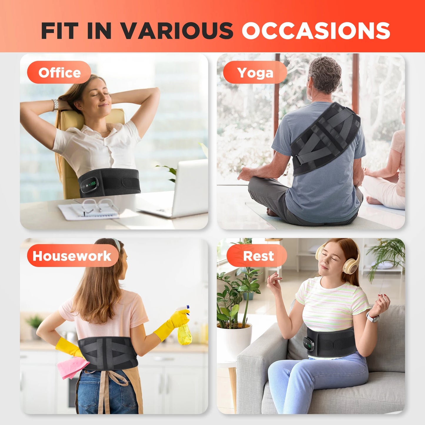 Lumbar Support Massager Belt with Heating, and Vibration Settings