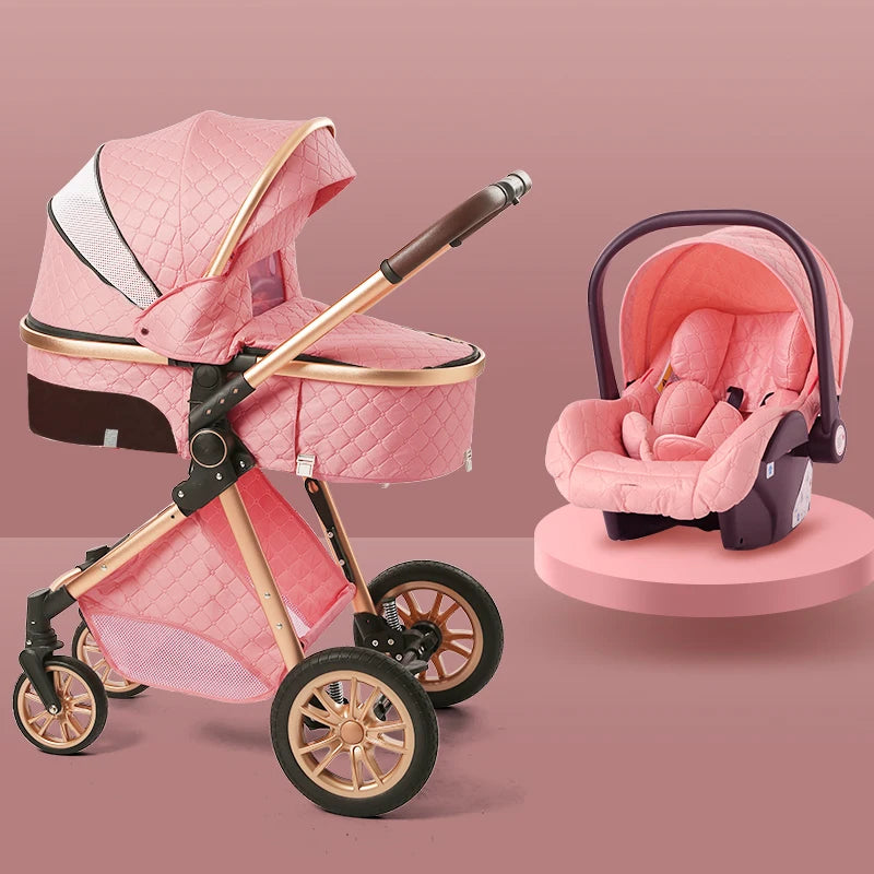 Luxury Baby Stroller 3 in 1, Can Sit, Portable Pushchair