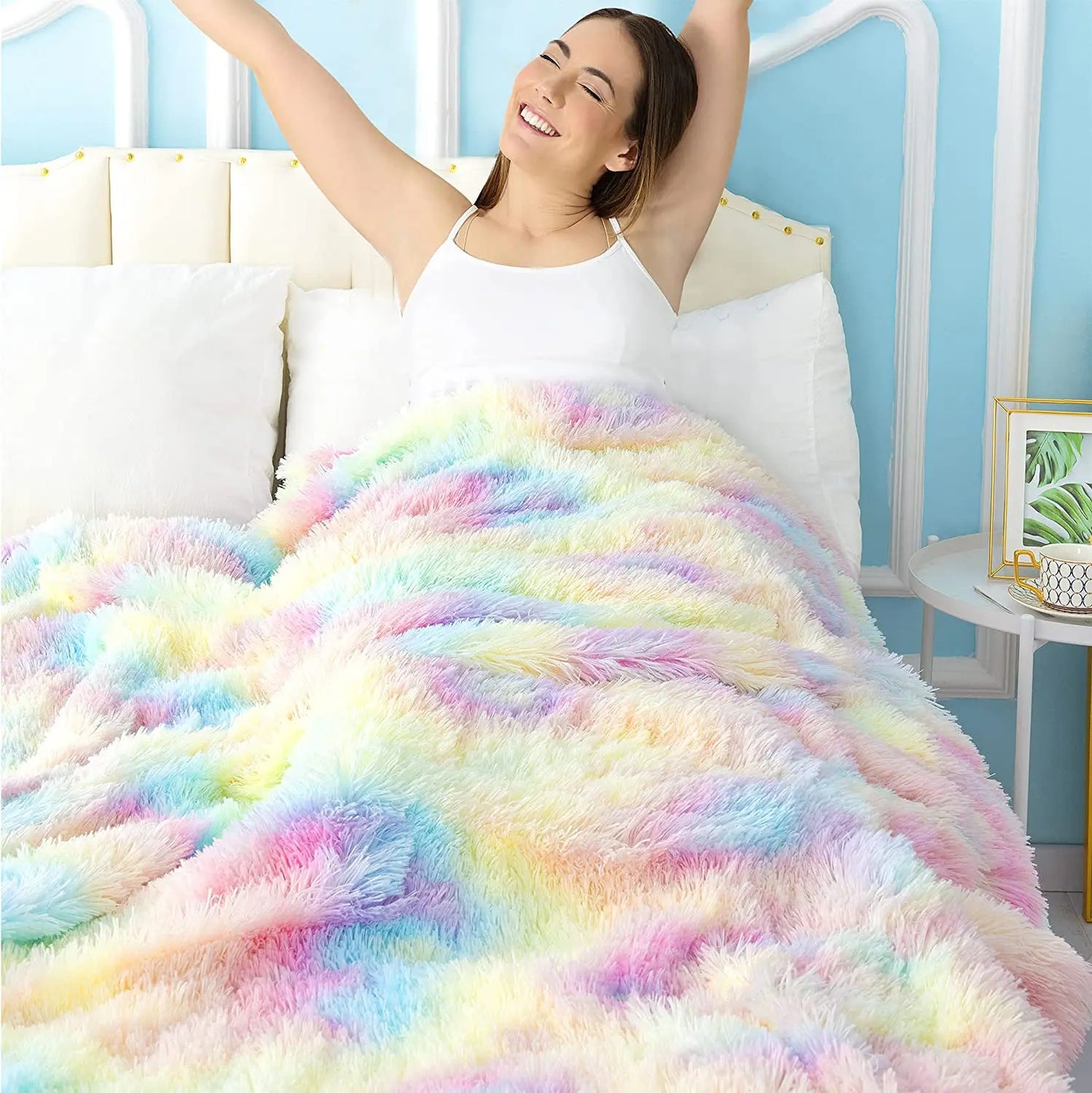 Soft Fuzzy Blanket For Girls, Throw Blankets For Couch, Sofa, Bed, Colorful and Lightweight