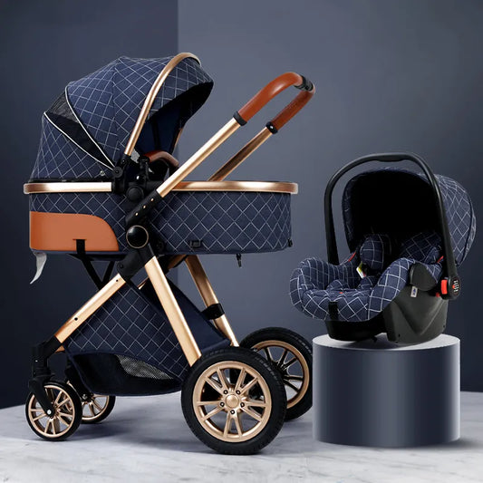 Luxury Baby Stroller 3 in 1, Can Sit, Portable Pushchair