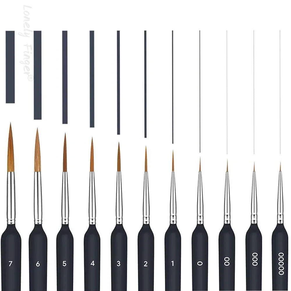 11Pcs Black Fine Tip Paint Brushes