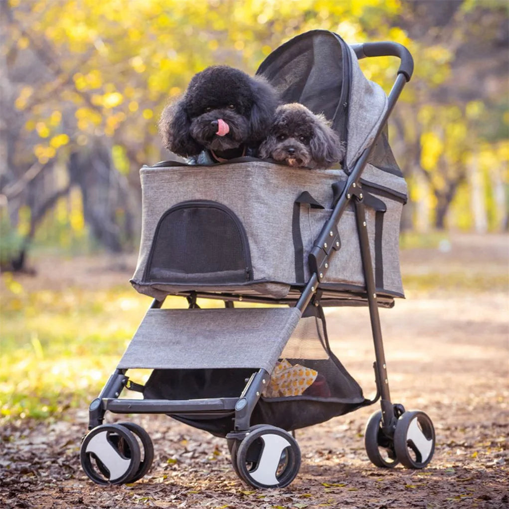 Foldable Pet Stroller with Top Level Travel Compartment