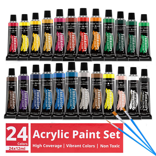 Acrylic Paint Set with 3 Paint Brushes