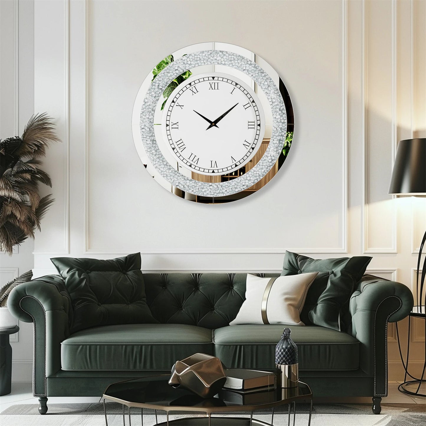 60/80CM Bling Silver Round Mirror Clock
