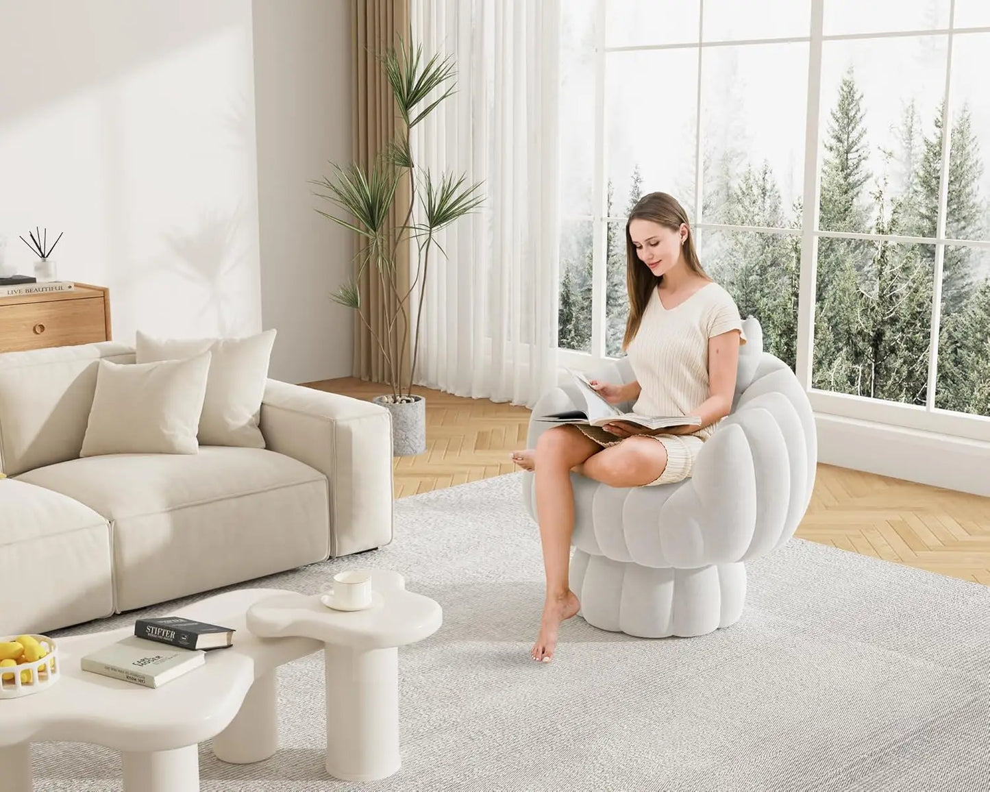 Mid Century Modern 360 Degree Barrel Swivel Accent Chair