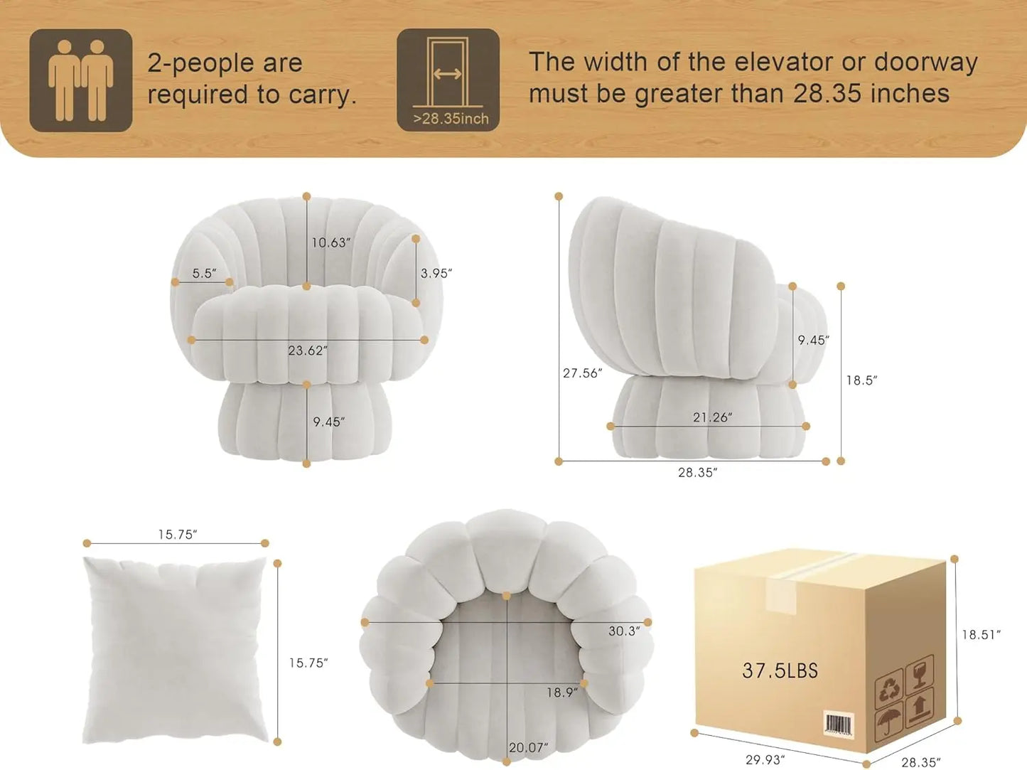 Mid Century Modern 360 Degree Barrel Swivel Accent Chair