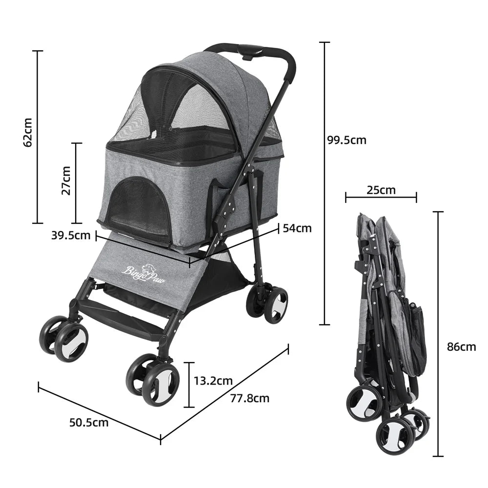 Foldable Pet Stroller with Top Level Travel Compartment