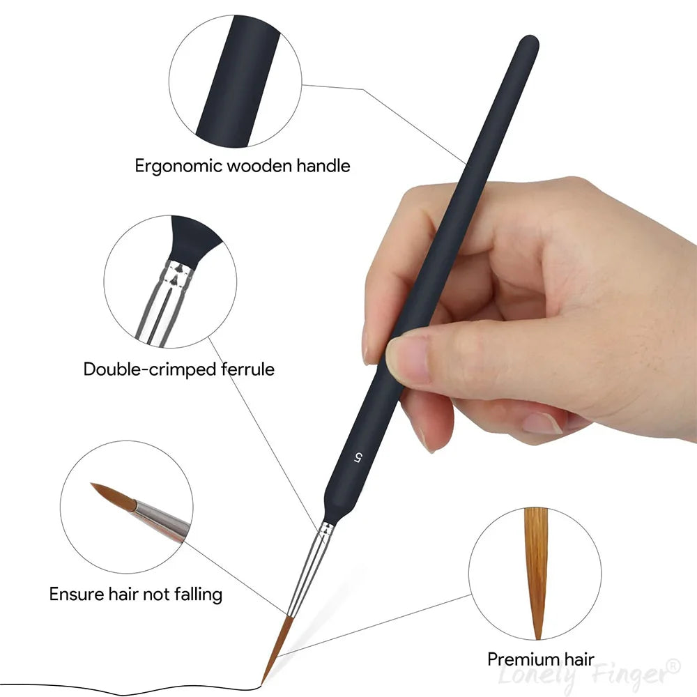 11Pcs Black Fine Tip Paint Brushes