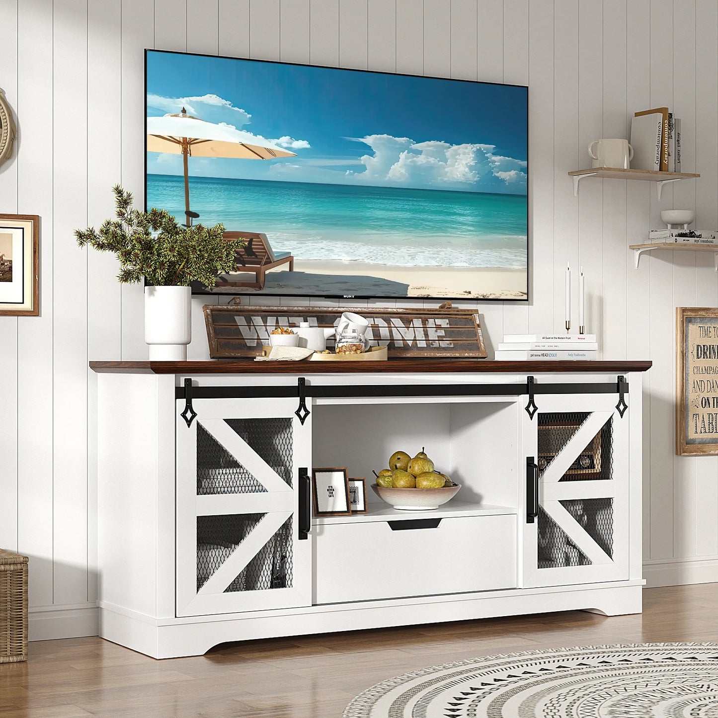 Entertainment Center with Drawer & 2 Storage Cabinets