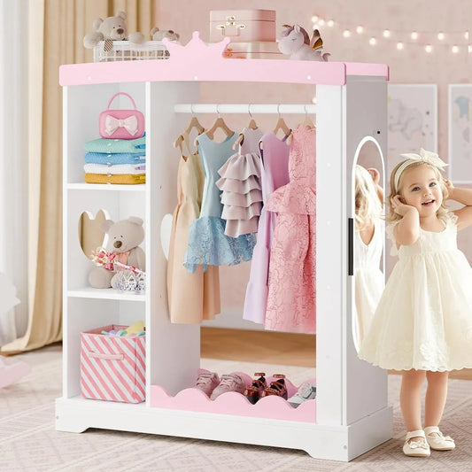 Kids Dress up Storage with Jewelry Cabinet, Hanging Storage, Mirror and Shelves