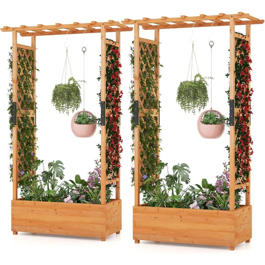 72 Inch Raised Garden Bed with Arch Trellis