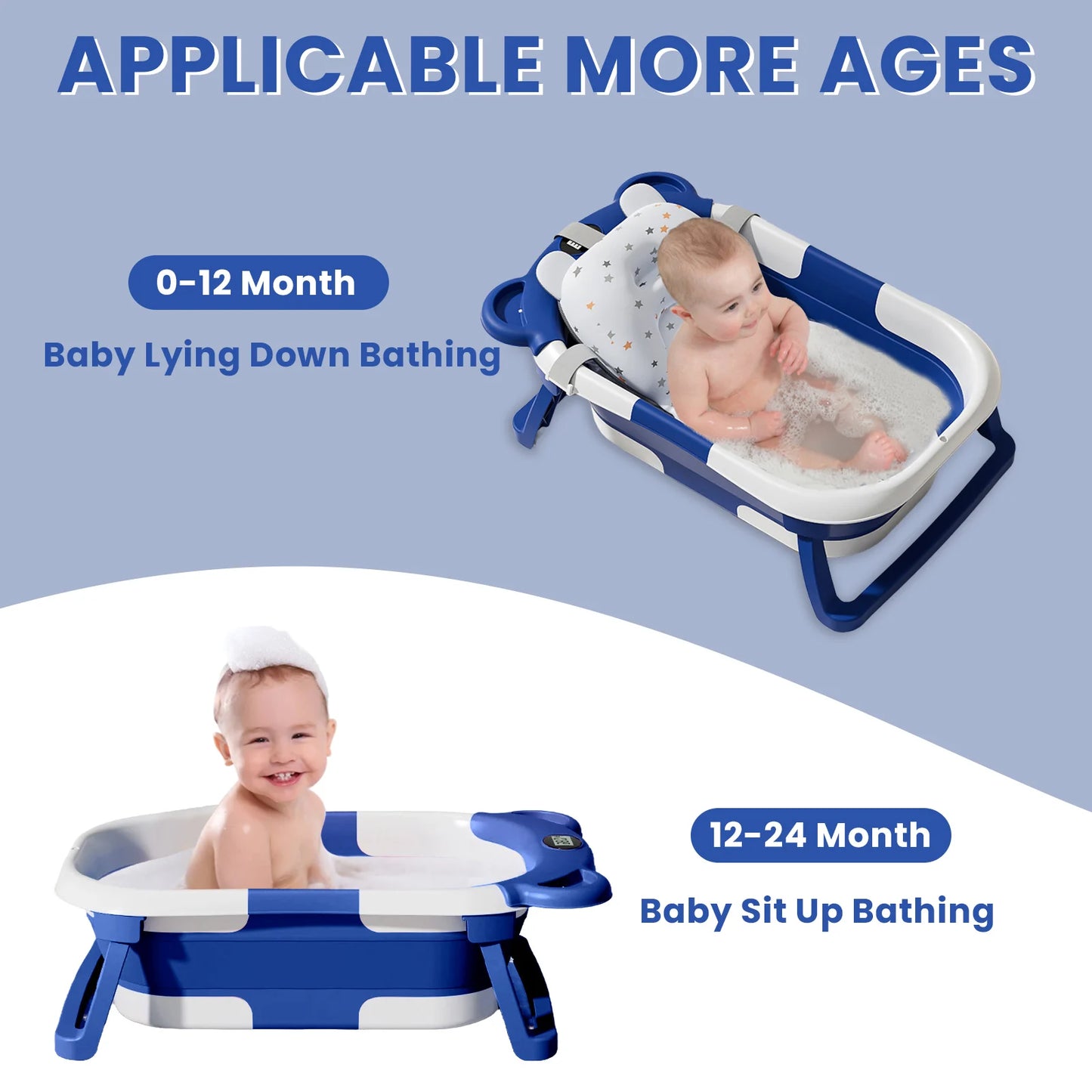 Folding Baby Bath Tub with Temperature Gauge and Cushion