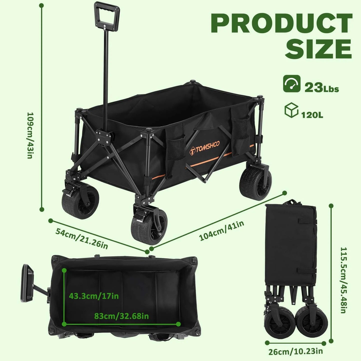 Collapsible Folding Wagon Cart/Portable Large Capacity Camping Wagon
