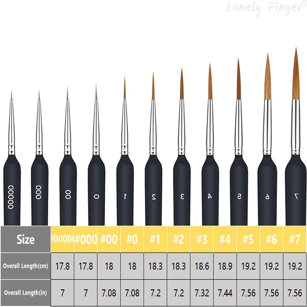 11Pcs Black Fine Tip Paint Brushes