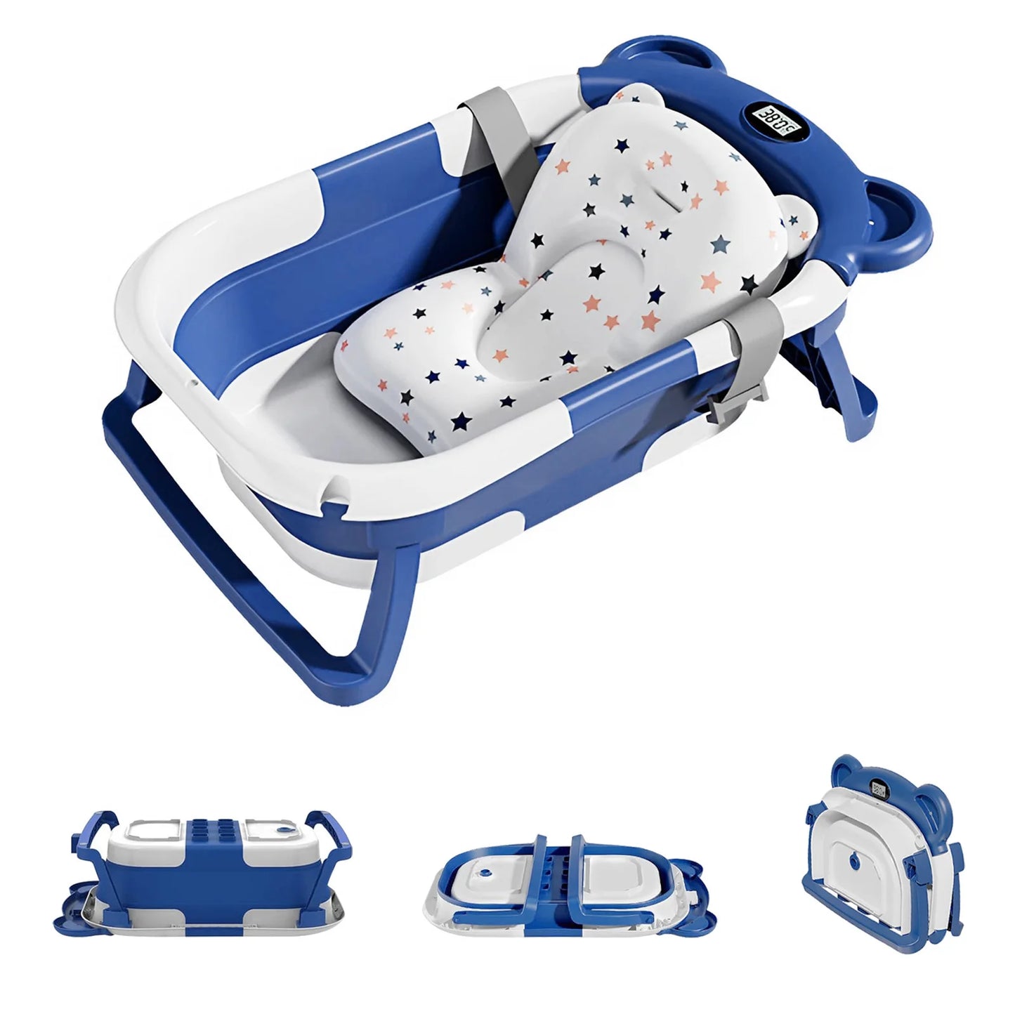 Folding Baby Bath Tub with Temperature Gauge and Cushion