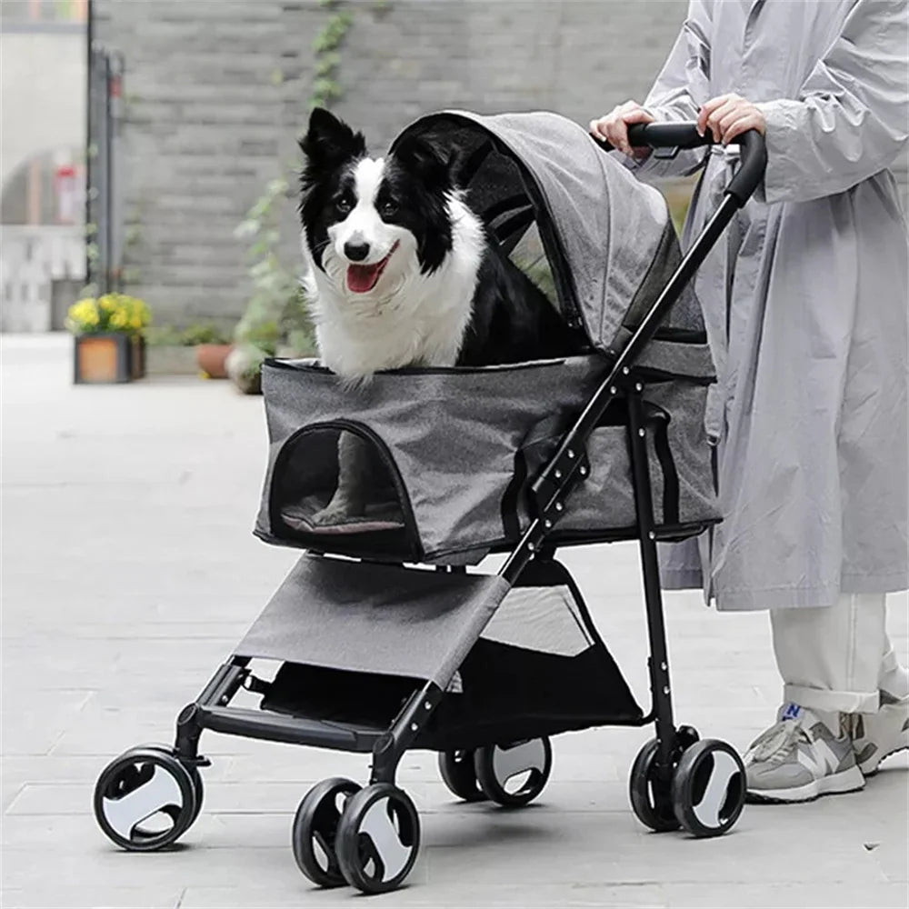 Foldable Pet Stroller with Top Level Travel Compartment