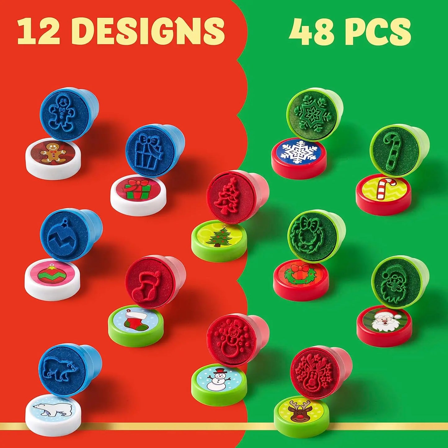 48 Pieces Christmas Assorted Stamps with Kids Self-Ink Stamper