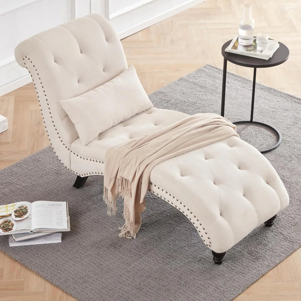 Linen Rivets Chaise Lounge Chair