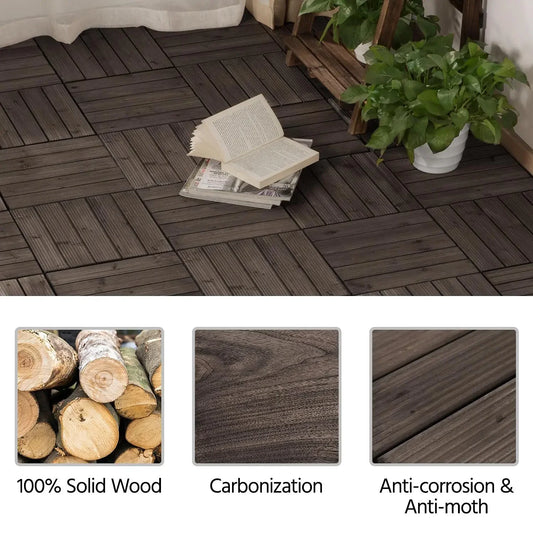 44pcs, 12 x 12in Interlocking Wood Floor Tiles