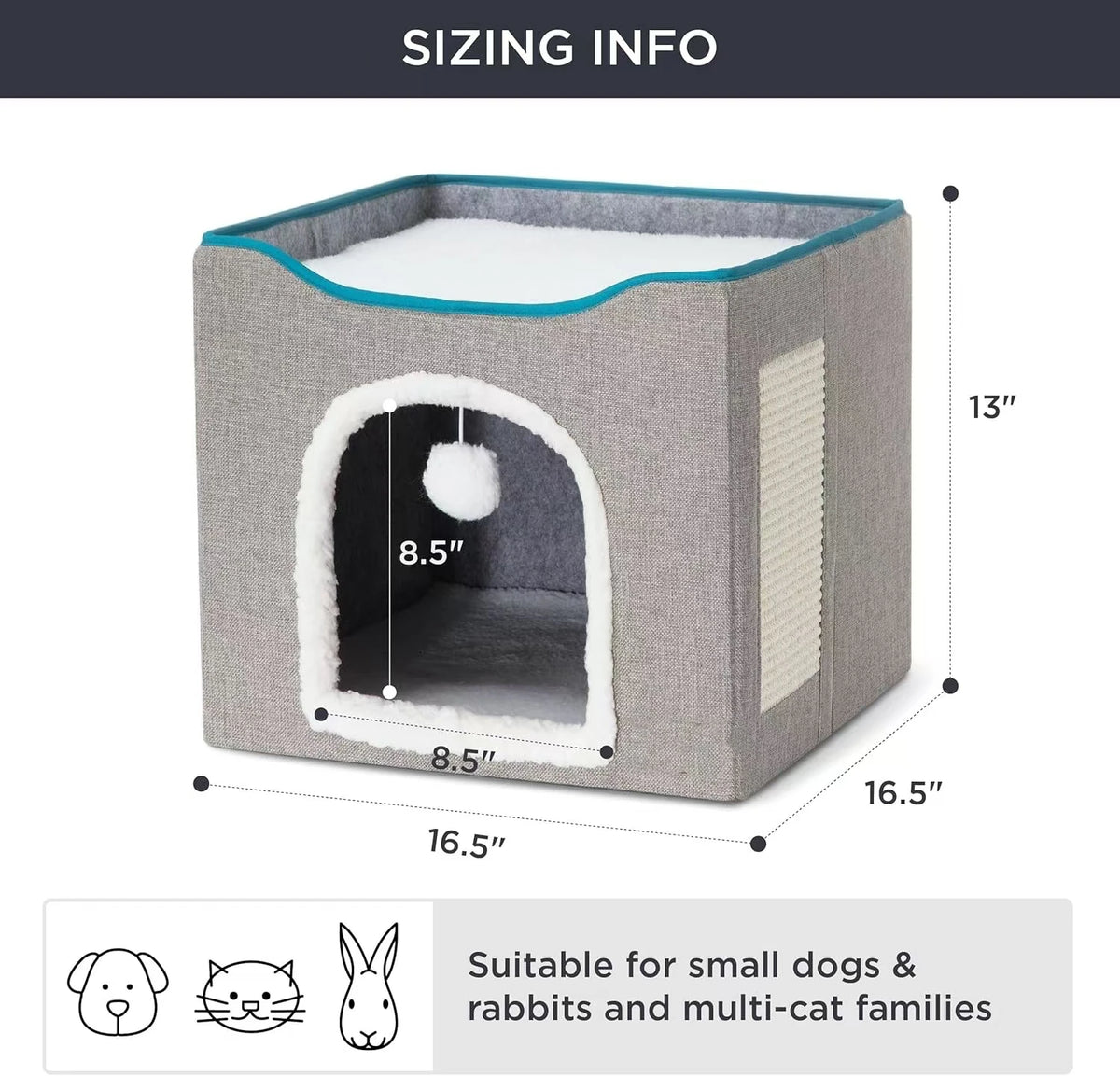 Large Cat Cave With Hanging Ball Toy and Scratch Pad