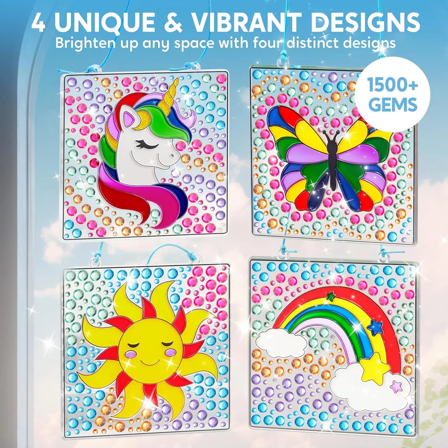 4PCS Window Art, 2-in-1 Suncatchers, Diamond and Gels
