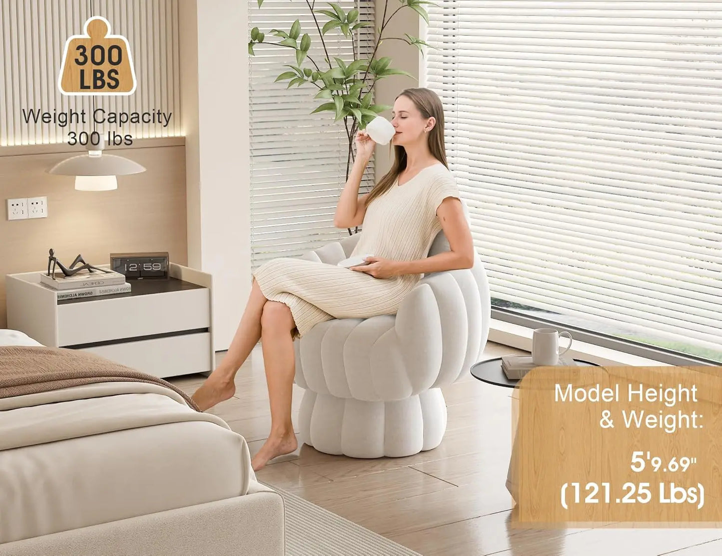 Mid Century Modern 360 Degree Barrel Swivel Accent Chair