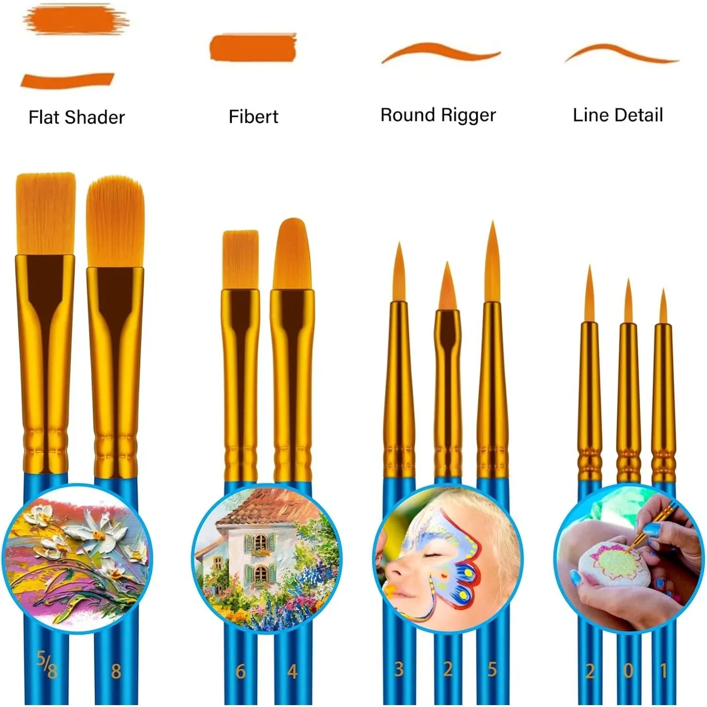 20 Oil, Watercolor, Acrylic Paint Brushes