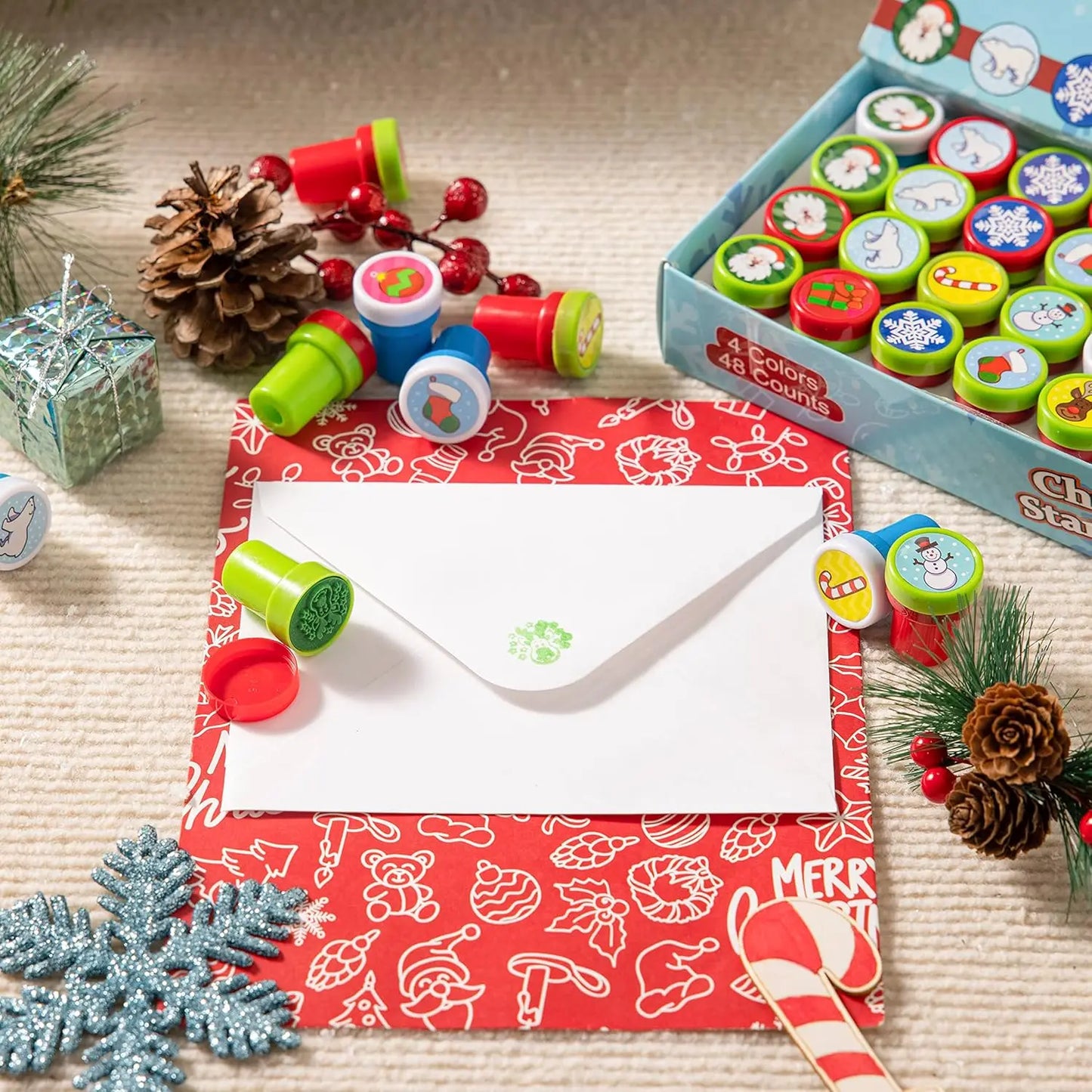 48 Pieces Christmas Assorted Stamps with Kids Self-Ink Stamper