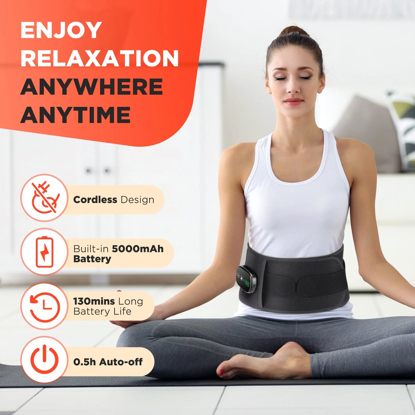 Lumbar Support Massager Belt with Heating, and Vibration Settings