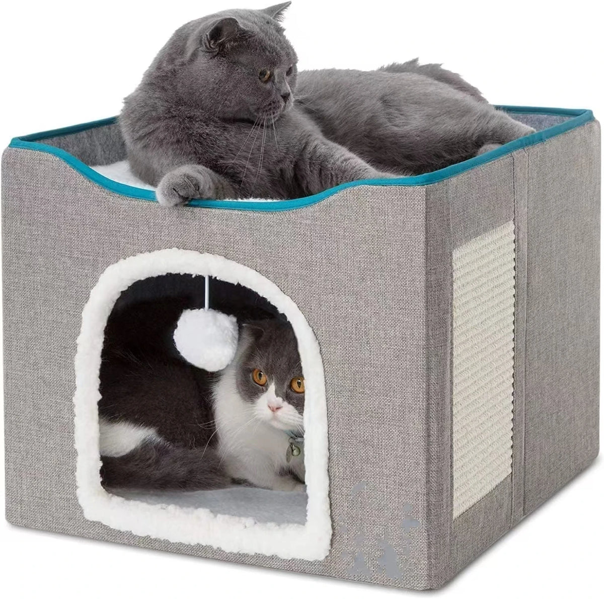 Large Cat Cave With Hanging Ball Toy and Scratch Pad