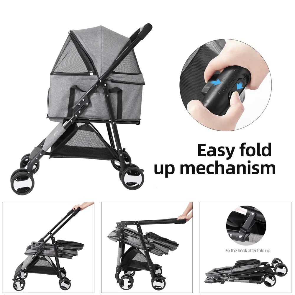 Foldable Pet Stroller with Top Level Travel Compartment