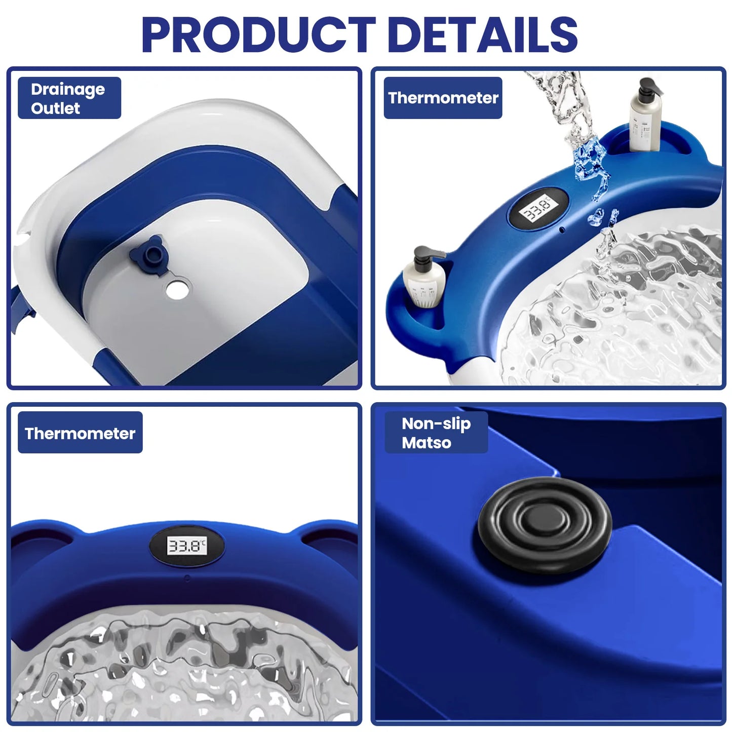 Folding Baby Bath Tub with Temperature Gauge and Cushion