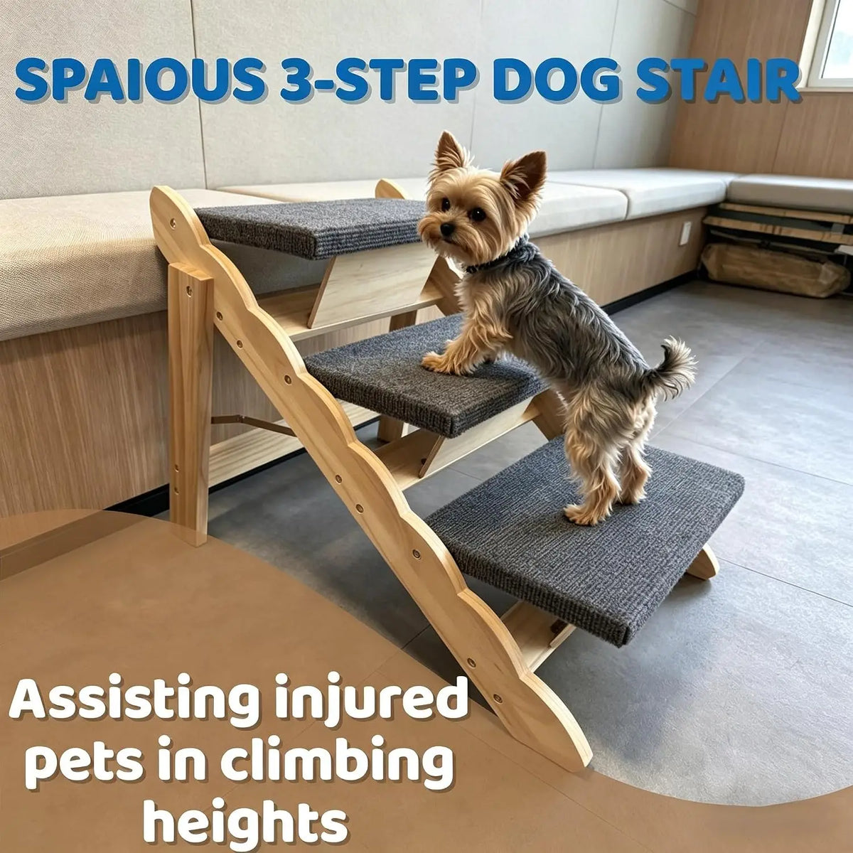 2 in 1, 3-Step, Wooden Dog Stairs