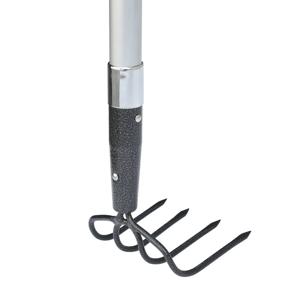 Durable Fiberglass, Long Handle, 4-Tine Cultivator with Comfort Grip