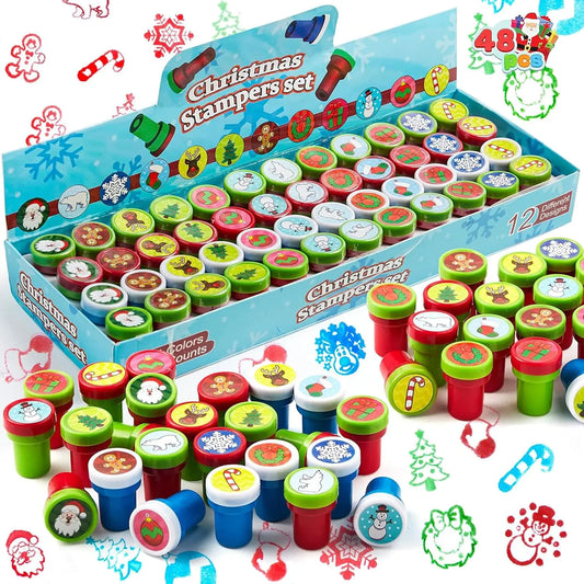 48 Pieces Christmas Assorted Stamps with Kids Self-Ink Stamper