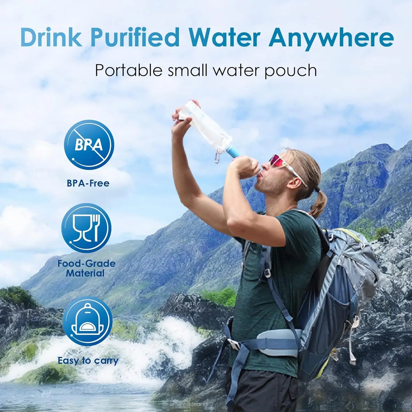 Gravity Water Filter with Straw