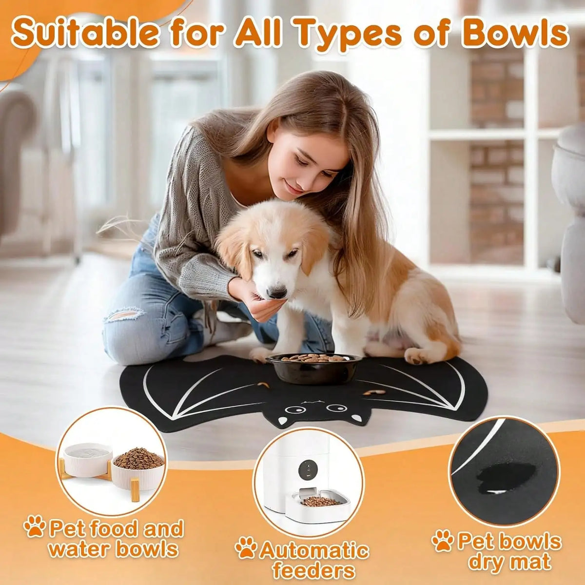 Bat Pet Mat for Food and Water