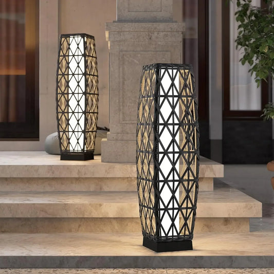 Outdoor Solar-Powered, Woven Wicker Lantern