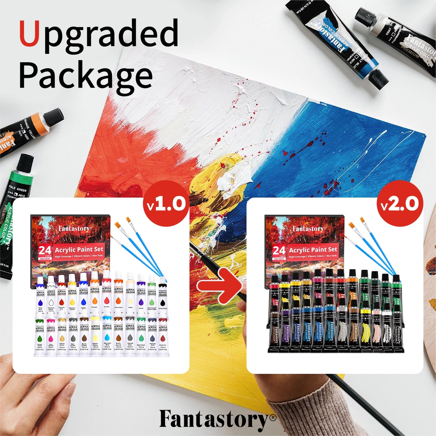 Acrylic Paint Set with 3 Paint Brushes