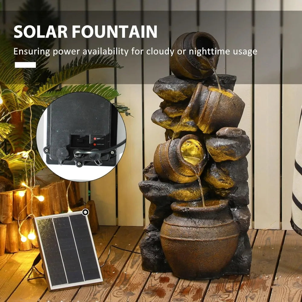 28.3" Tall Solar Powered Outdoor Water Fountain